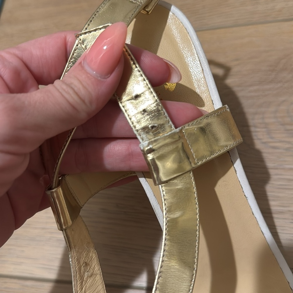 KATE SPADE NY White/Gold Chunky Block Heel Sandals Size 10 - Picture 11 of 12